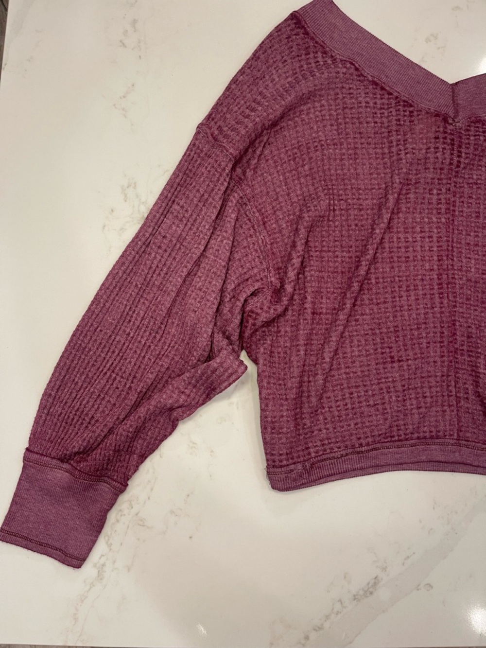 We The Free Women’s Waffle-Knit V-Neck Purple Top - Picture 16 of 16